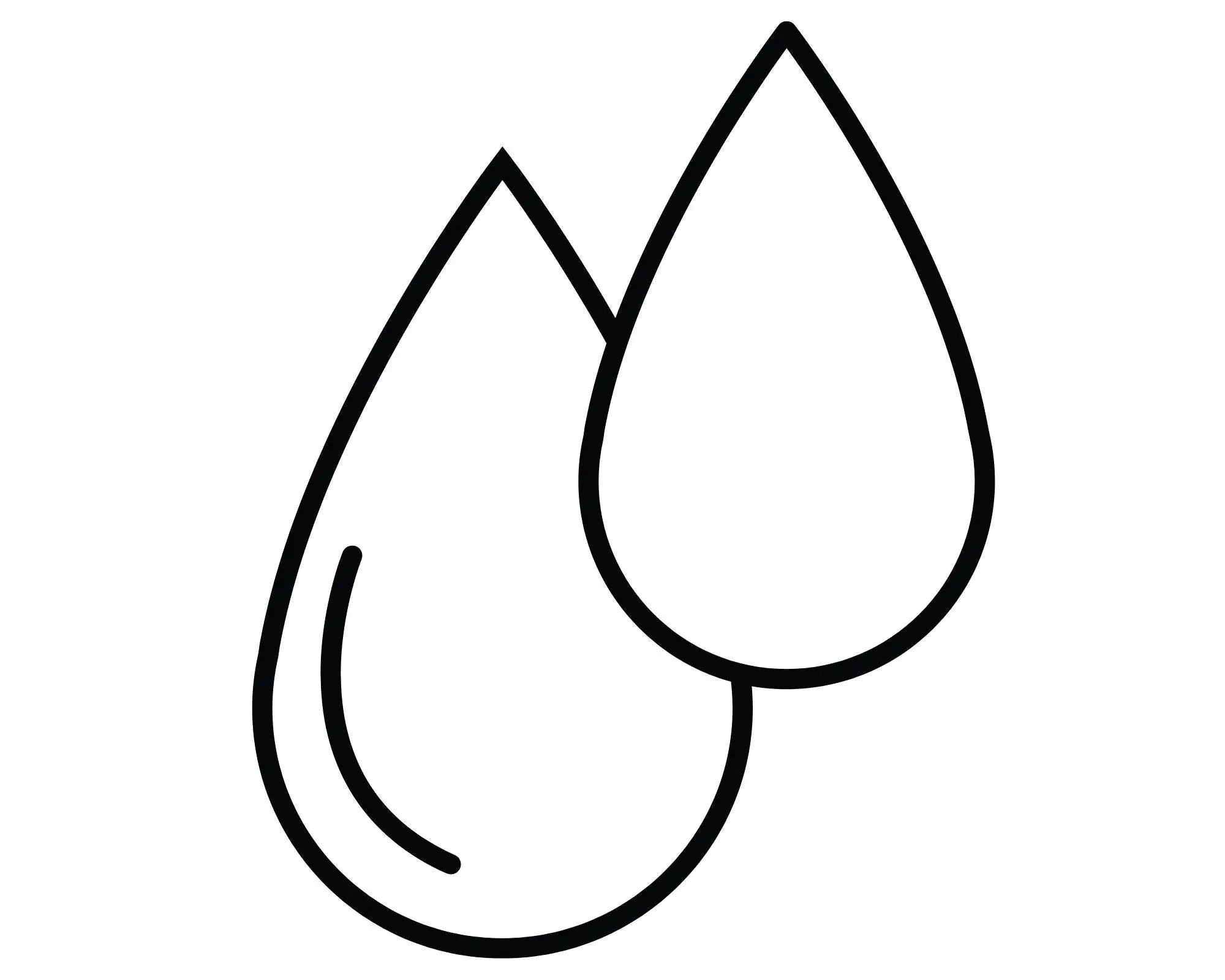 Two black outline water droplets on white background